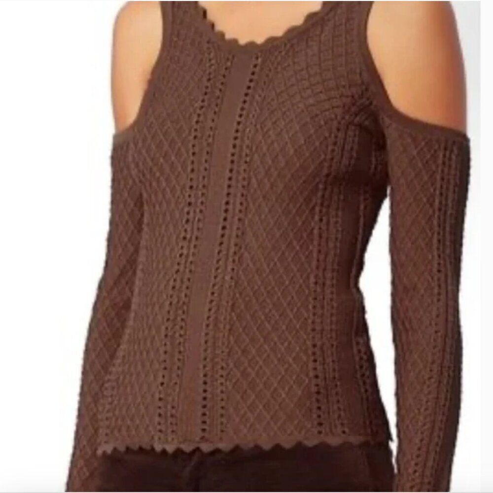 ** Ronny Kobo Brown Cold Shoulder Knit Sweater Small